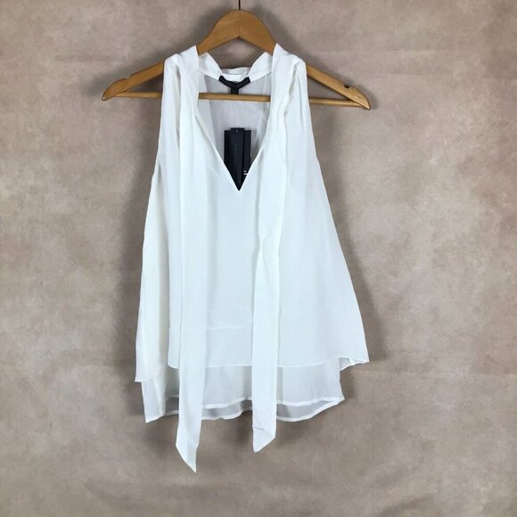Chelsea And Walker Sheer White Sleeveless Silk Bow Top NWT Size 2 - Picture 5 of 7